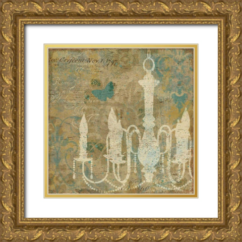 Faded Ornate II Aqua Gold Ornate Wood Framed Art Print with Double Matting by Pela Studio