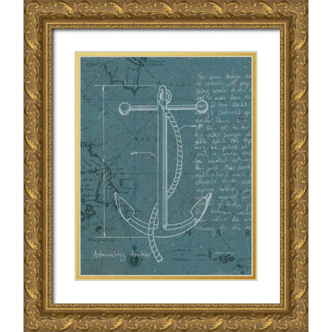 Coastal Blueprint VIII Dark  Gold Ornate Wood Framed Art Print with Double Matting by Fabiano, Marco