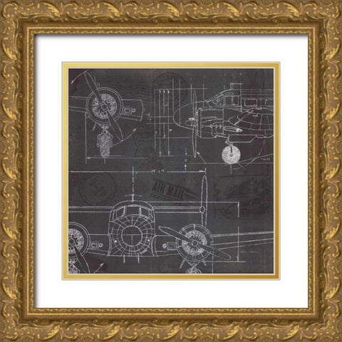 Plane Blueprint III Gold Ornate Wood Framed Art Print with Double Matting by Fabiano, Marco