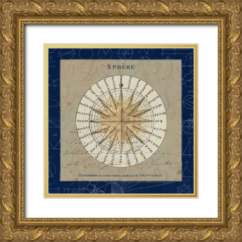 Sphere Compass Blue Gold Ornate Wood Framed Art Print with Double Matting by Schlabach, Sue