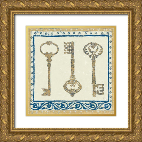 Regal Keys Indigo and Cream Gold Ornate Wood Framed Art Print with Double Matting by Meloushka Designs