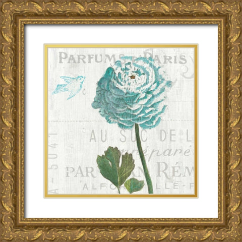 Floral Messages on Wood II Blue Gold Ornate Wood Framed Art Print with Double Matting by Schlabach, Sue