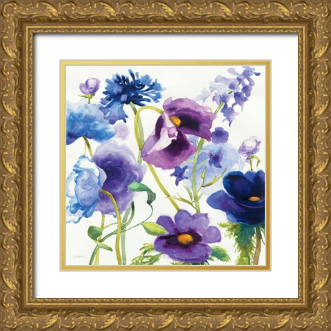 Blue and Purple Mixed Garden I Gold Ornate Wood Framed Art Print with Double Matting by Novak, Shirley