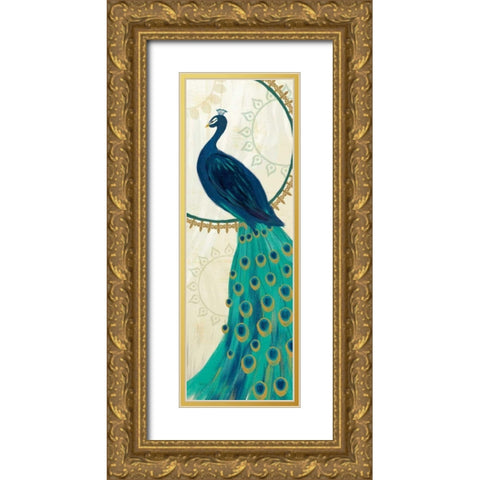 Proud as a Peacock IV Gold Ornate Wood Framed Art Print with Double Matting by Charron, Veronique