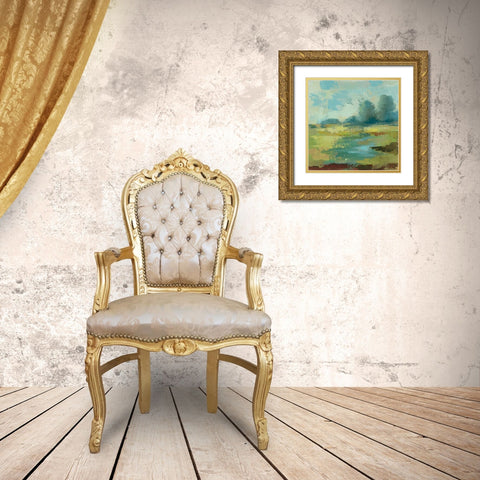 Windsor Blue Field IV Gold Ornate Wood Framed Art Print with Double Matting by Vassileva, Silvia