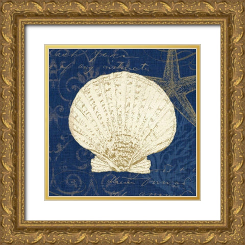 Coastal Moonlight II Teal Center Gold Ornate Wood Framed Art Print with Double Matting by Pela Studio