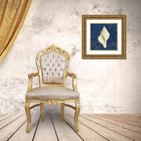 Coastal Moonlight IV Teal Center Gold Ornate Wood Framed Art Print with Double Matting by Pela Studio