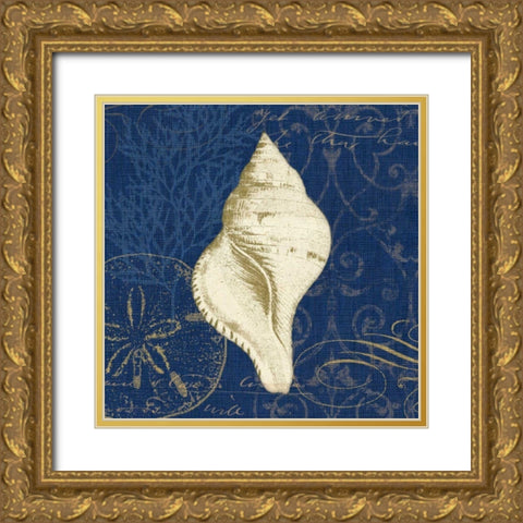 Coastal Moonlight IV Teal Center Gold Ornate Wood Framed Art Print with Double Matting by Pela Studio