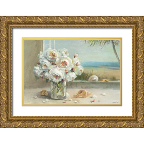 Coastal Roses v.2  Gold Ornate Wood Framed Art Print with Double Matting by Nai, Danhui