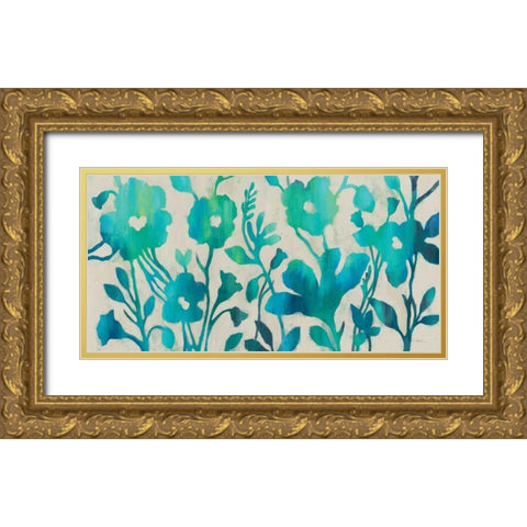 Teal Trio I Gold Ornate Wood Framed Art Print with Double Matting by Vassileva, Silvia