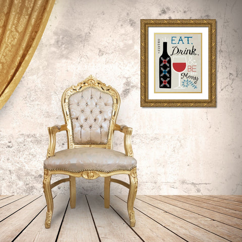 Eat Drink Be Merry Gold Ornate Wood Framed Art Print with Double Matting by Towne, Oliver