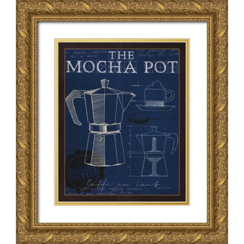 Coffee Blueprint II Indigo Gold Ornate Wood Framed Art Print with Double Matting by Fabiano, Marco