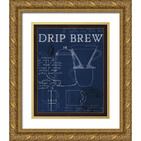 Coffee Blueprint III Indigo Gold Ornate Wood Framed Art Print with Double Matting by Fabiano, Marco