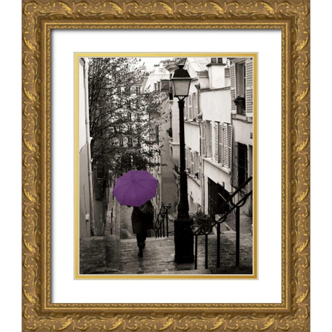 Paris Stroll II Purple Umbrella Gold Ornate Wood Framed Art Print with Double Matting by Schlabach, Sue