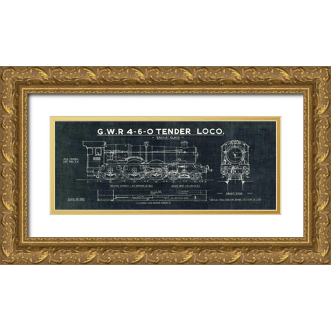 Train Blueprint III Black Gold Ornate Wood Framed Art Print with Double Matting by Wild Apple Portfolio