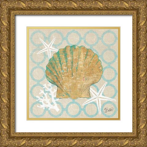 Beach Linen Shell Gold Ornate Wood Framed Art Print with Double Matting by Studio Bella