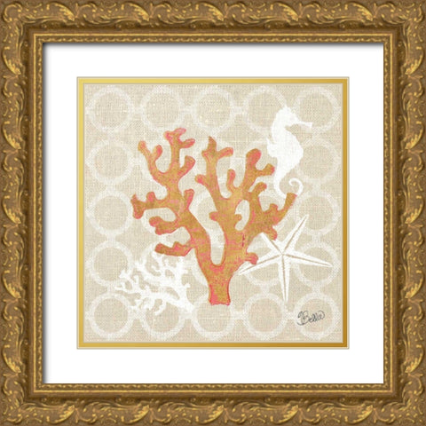Beach Linen Coral Gold Ornate Wood Framed Art Print with Double Matting by Studio Bella