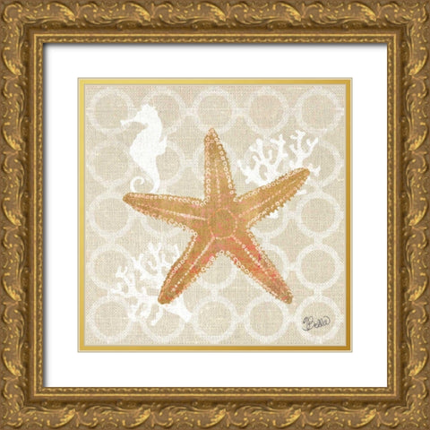 Beach Linen Starfish Gold Ornate Wood Framed Art Print with Double Matting by Studio Bella