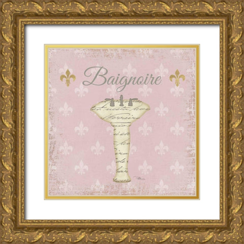 Vintage Bath VII Fleur Pink Gold Ornate Wood Framed Art Print with Double Matting by Pela Studio