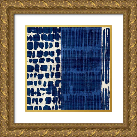 Indigo Batik I Gold Ornate Wood Framed Art Print with Double Matting by Wild Apple Portfolio