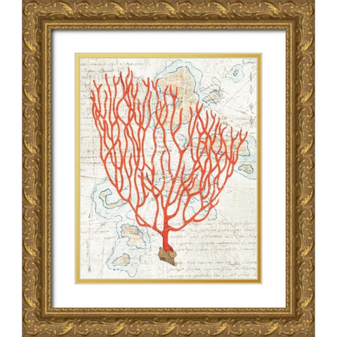 Textured Coral IV Gold Ornate Wood Framed Art Print with Double Matting by Tillmon, Avery