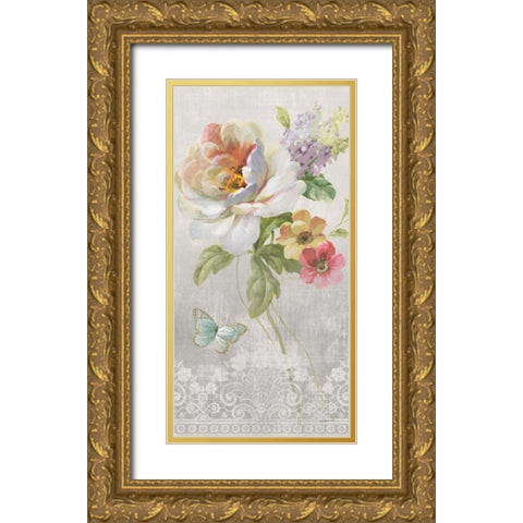 Textile Floral Panel II Gold Ornate Wood Framed Art Print with Double Matting by Nai, Danhui