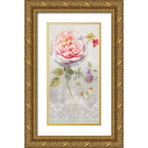 Textile Floral III Gold Ornate Wood Framed Art Print with Double Matting by Nai, Danhui