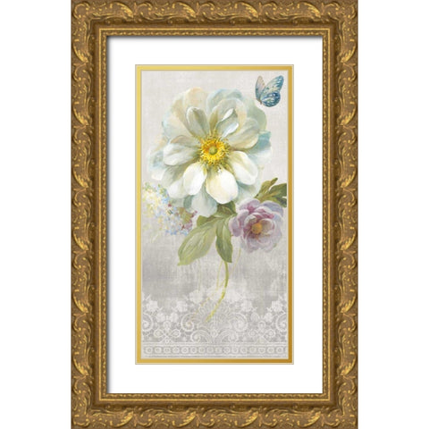 Textile Floral IV Gold Ornate Wood Framed Art Print with Double Matting by Nai, Danhui