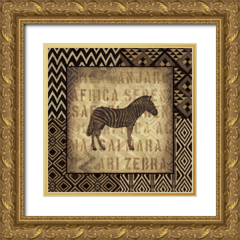 African Wild Zebra Border Gold Ornate Wood Framed Art Print with Double Matting by Wild Apple Portfolio