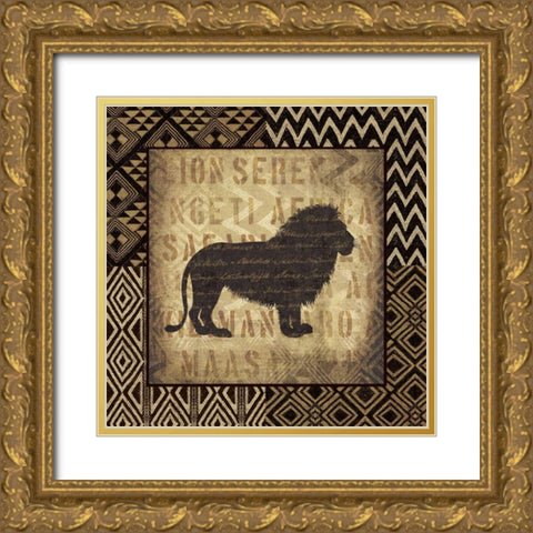 African Wild Lion Border Gold Ornate Wood Framed Art Print with Double Matting by Wild Apple Portfolio