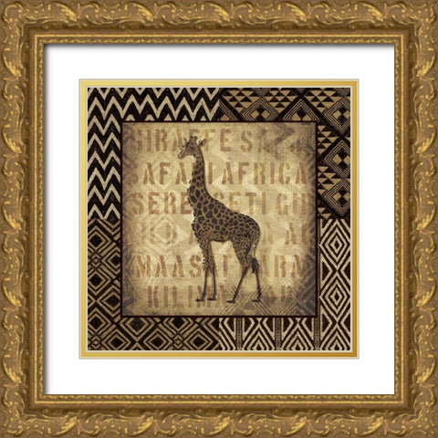 African Wild Giraffe Border Gold Ornate Wood Framed Art Print with Double Matting by Wild Apple Portfolio