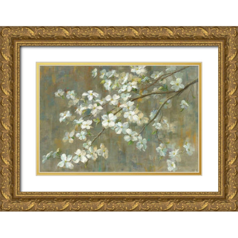 Dogwood in Spring Gold Ornate Wood Framed Art Print with Double Matting by Nai, Danhui