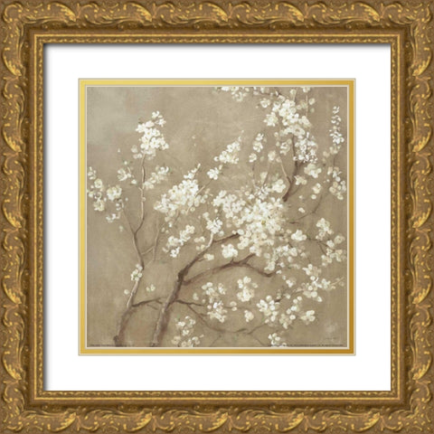 White Cherry Blossoms I Neutral Crop Gold Ornate Wood Framed Art Print with Double Matting by Nai, Danhui