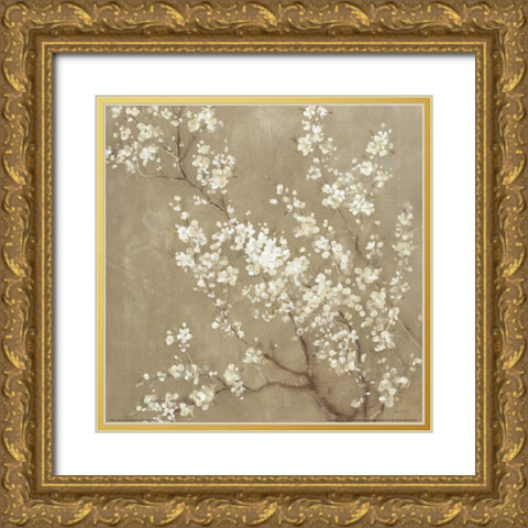 White Cherry Blossoms II Neutral Crop Gold Ornate Wood Framed Art Print with Double Matting by Nai, Danhui