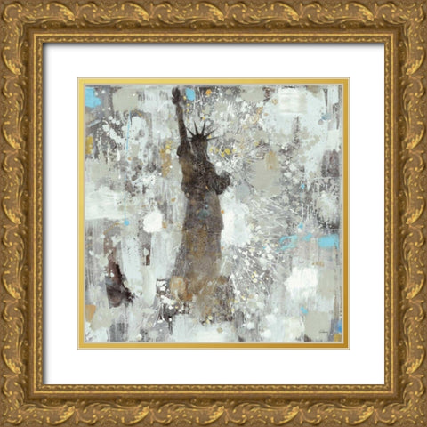 Statue of Liberty Neutral Gold Ornate Wood Framed Art Print with Double Matting by Hristova, Albena