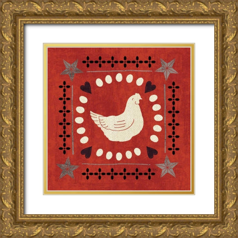 Little Red Farm Tile III Gold Ornate Wood Framed Art Print with Double Matting by Charron, Veronique
