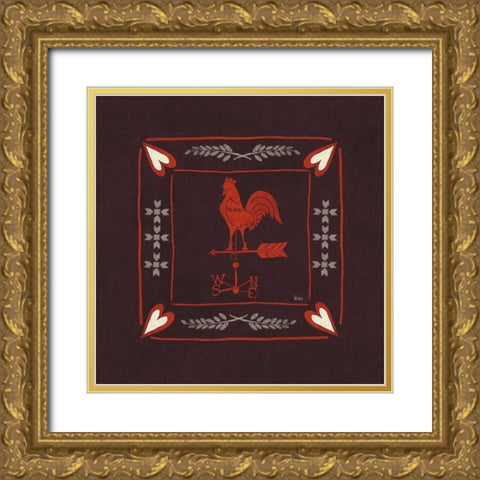 Little Red Farm Tile IV Gold Ornate Wood Framed Art Print with Double Matting by Charron, Veronique