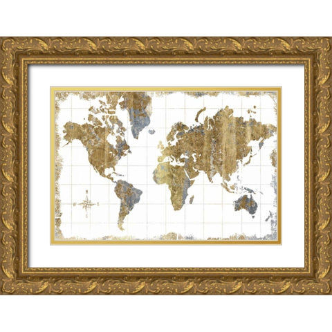 Gilded Map Gold Ornate Wood Framed Art Print with Double Matting by Wild Apple Portfolio