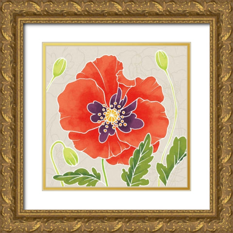 Sunshine Poppies I Gold Ornate Wood Framed Art Print with Double Matting by DeNeige, Elyse