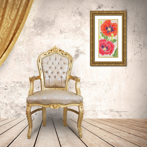 Sunshine Poppies Panel I Gold Ornate Wood Framed Art Print with Double Matting by DeNeige, Elyse