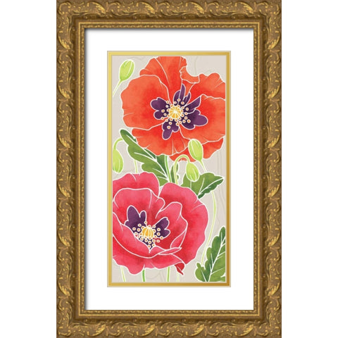 Sunshine Poppies Panel I Gold Ornate Wood Framed Art Print with Double Matting by DeNeige, Elyse
