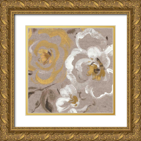 Brushed Petals III Gold  Gold Ornate Wood Framed Art Print with Double Matting by Pela
