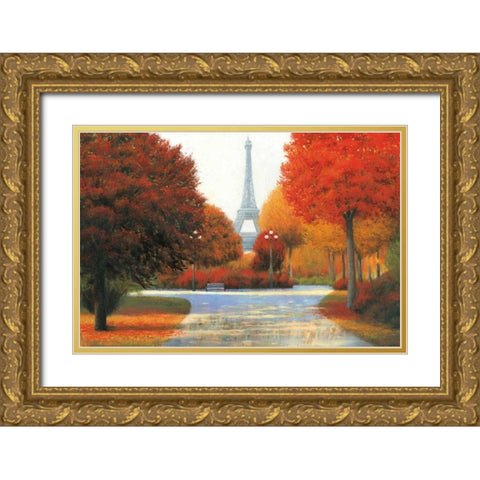 Autumn in Paris Gold Ornate Wood Framed Art Print with Double Matting by Wiens, James