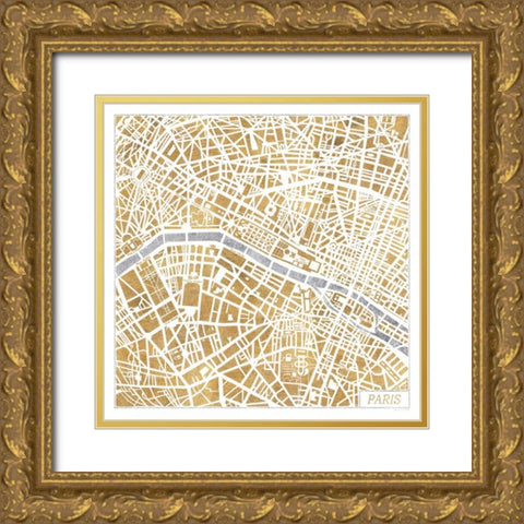 Gilded Paris Map Gold Ornate Wood Framed Art Print with Double Matting by Marshall, Laura