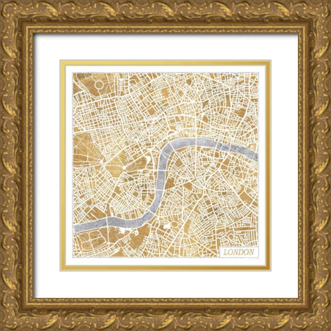 Gilded London Map Gold Ornate Wood Framed Art Print with Double Matting by Marshall, Laura