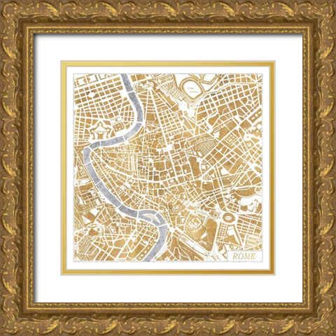 Gilded Rome Map Gold Ornate Wood Framed Art Print with Double Matting by Marshall, Laura