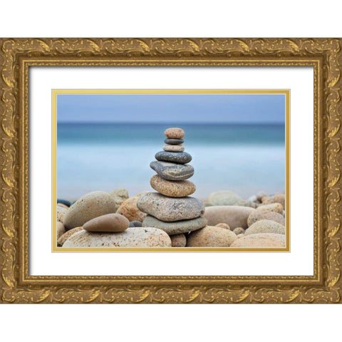 Stonewall Beach Cairn Gold Ornate Wood Framed Art Print with Double Matting by Gendreau, Katherine