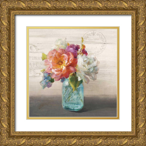 French Cottage Bouquet I  Gold Ornate Wood Framed Art Print with Double Matting by Nai, Danhui