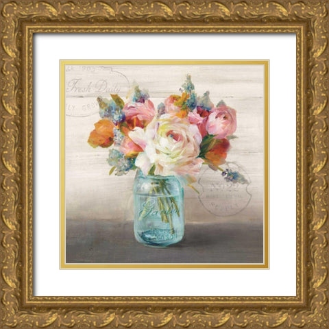 French Cottage Bouquet II  Gold Ornate Wood Framed Art Print with Double Matting by Nai, Danhui