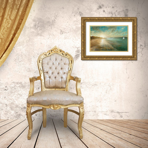 Coastal Glow Gold Ornate Wood Framed Art Print with Double Matting by Nai, Danhui